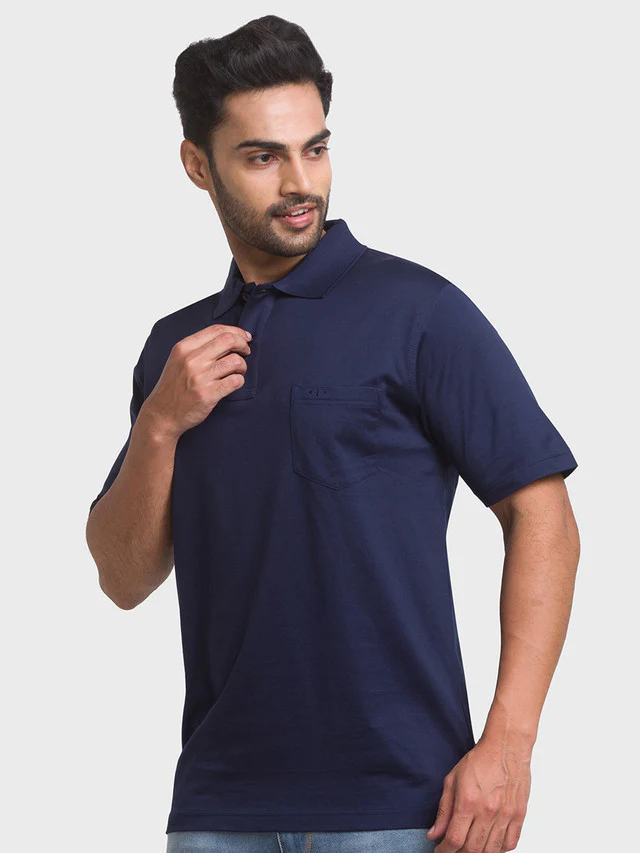 Colorplus Blue Solid Classic Fit Cotton T-Shirt - Image 3