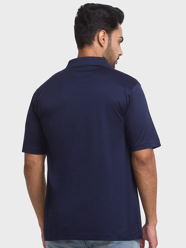 Colorplus Blue Solid Classic Fit Cotton T-Shirt - Image 4