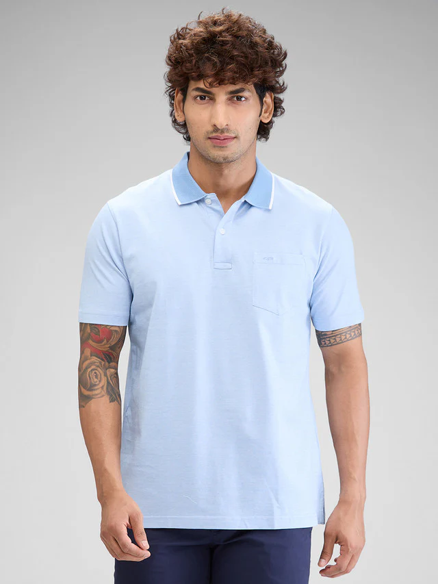 Colorplus Blue Solid Classic Fit Cotton T-Shirt