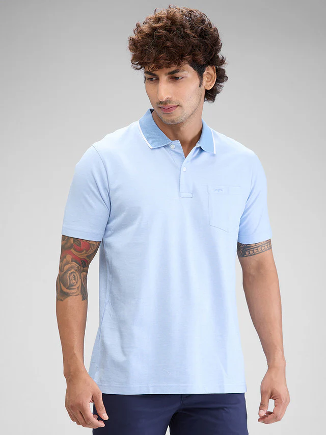 Colorplus Blue Solid Classic Fit Cotton T-Shirt - Image 2