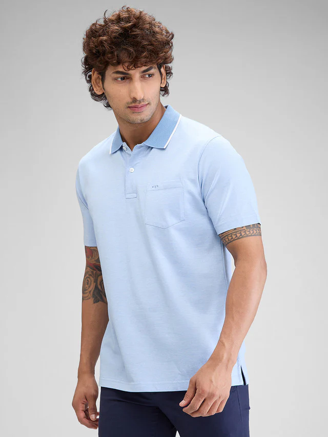 Colorplus Blue Solid Classic Fit Cotton T-Shirt - Image 3