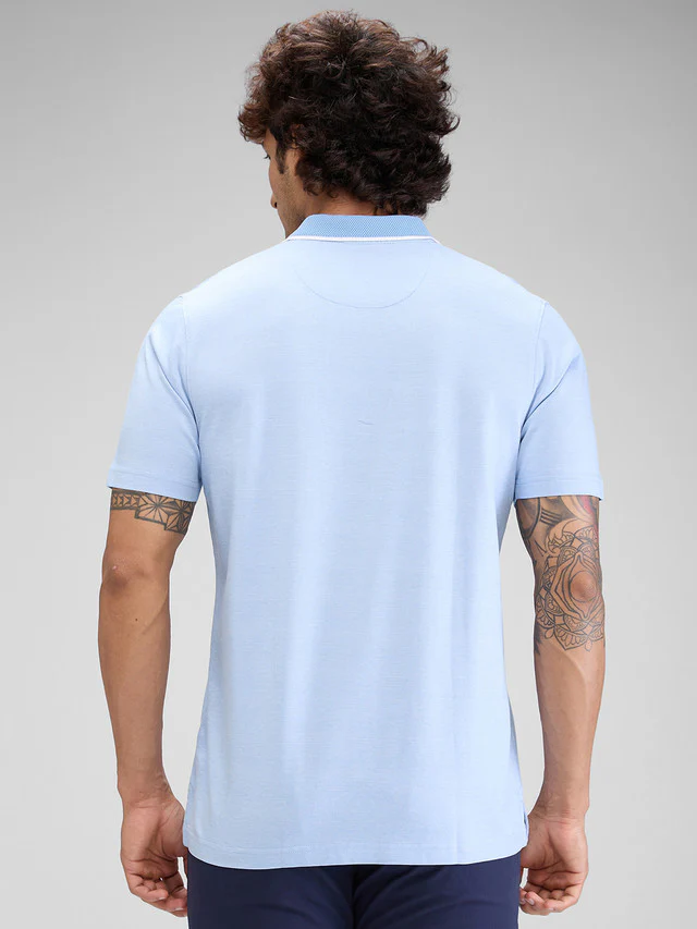 Colorplus Blue Solid Classic Fit Cotton T-Shirt - Image 4