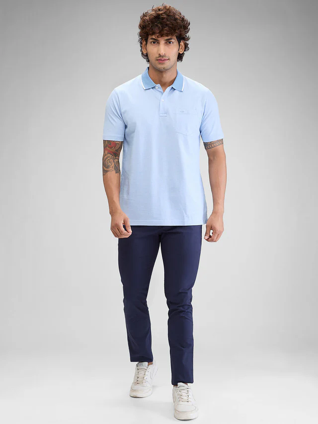 Colorplus Blue Solid Classic Fit Cotton T-Shirt - Image 5