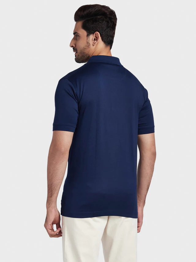 Colorplus Blue Solid Classic Fit Half Sleeve Cotton T-Shirt - Image 2