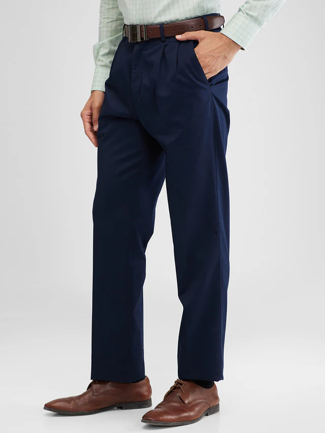 Colorplus Blue Solid Custom Fit Cotton Trouser - Image 3