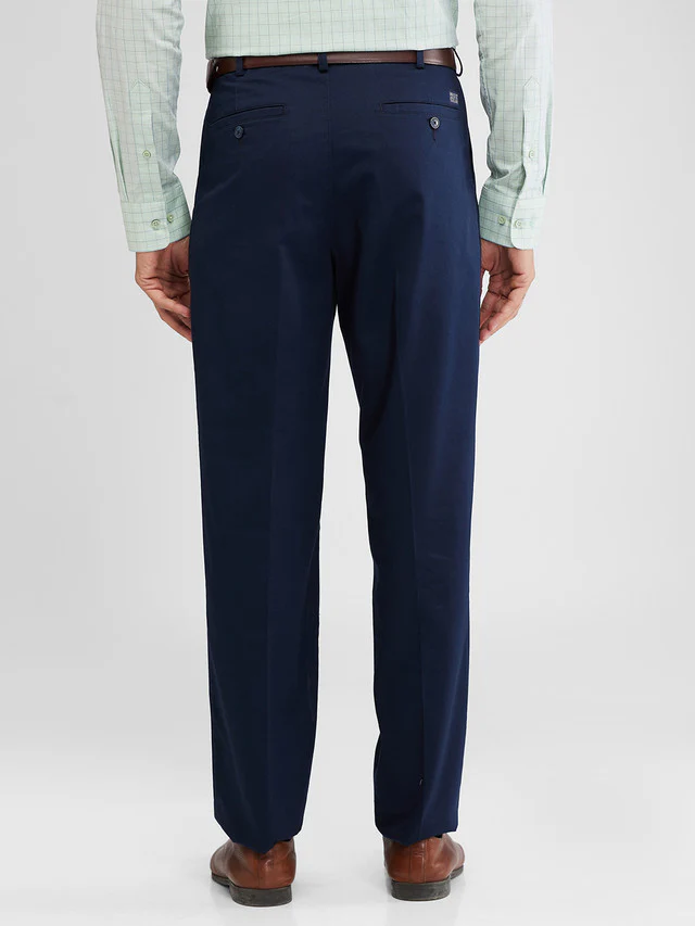 Colorplus Blue Solid Custom Fit Cotton Trouser - Image 4