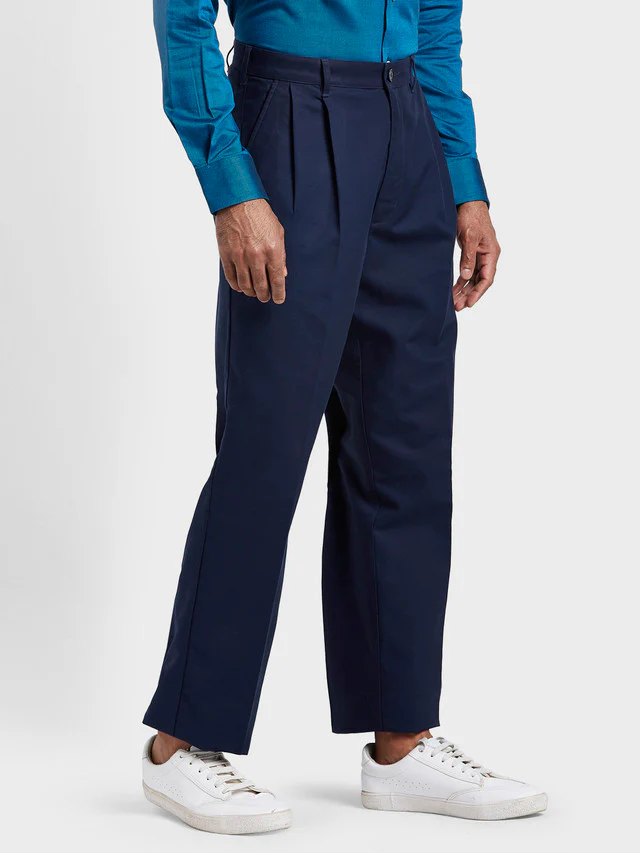 Colorplus Blue Solid Piece Dyed Classic Fit Cotton Trouser - Image 2