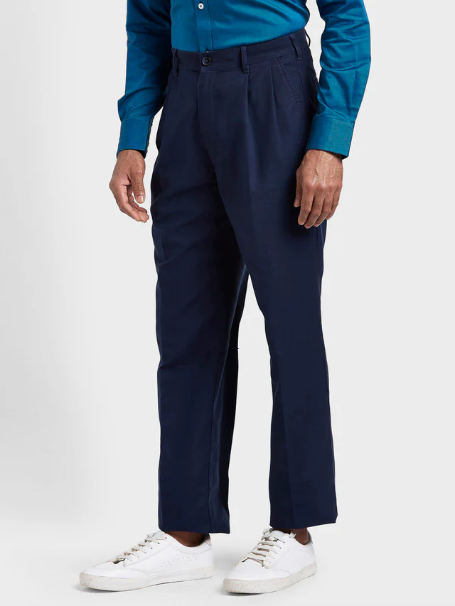 Colorplus Blue Solid Piece Dyed Classic Fit Cotton Trouser - Image 3