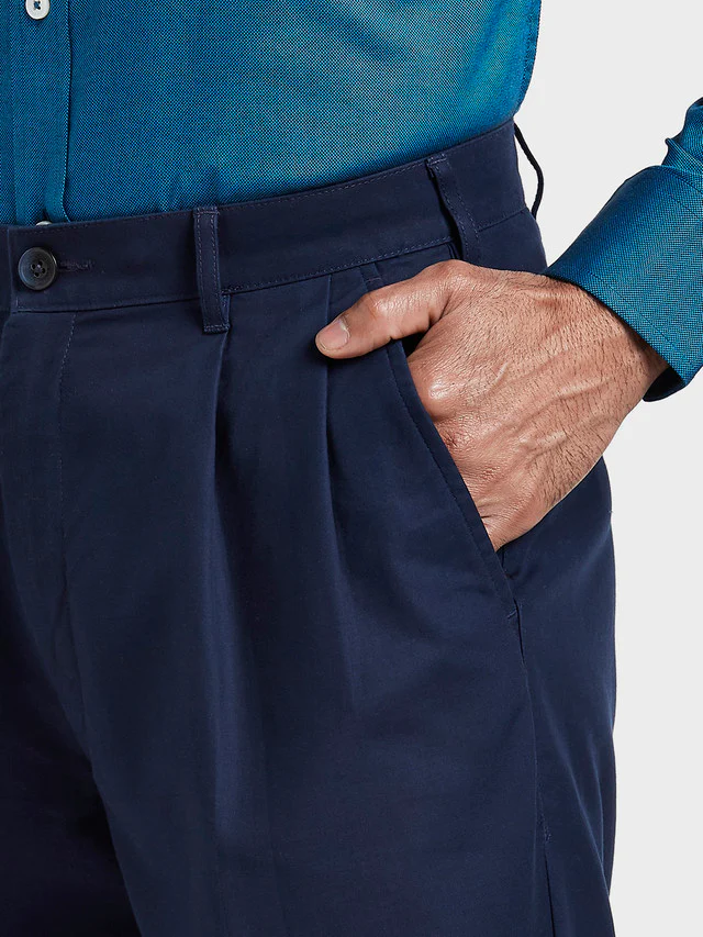 Colorplus Blue Solid Piece Dyed Classic Fit Cotton Trouser - Image 6
