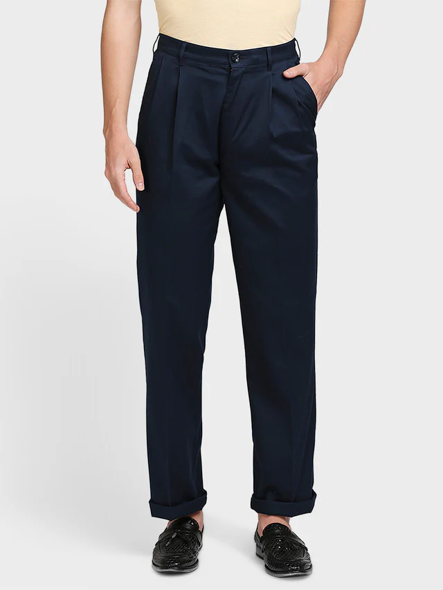 Colorplus Blue Solid Piece Dyed Classic Fit Cotton Trouser