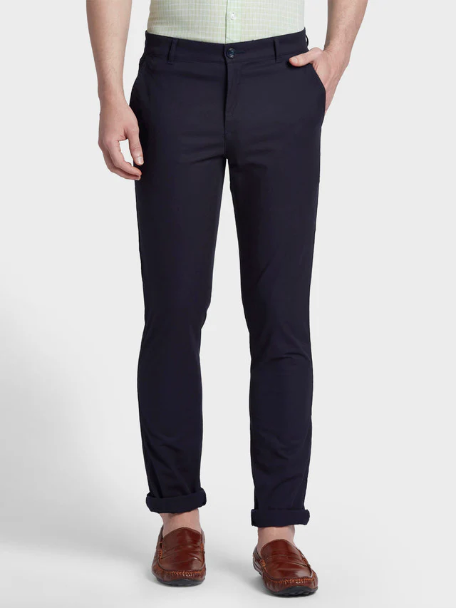 Colorplus Blue Solid Piece Dyed Contemporary Fit Cotton Blend Trouser