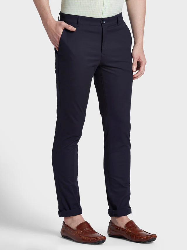 Colorplus Blue Solid Piece Dyed Contemporary Fit Cotton Blend Trouser - Image 2