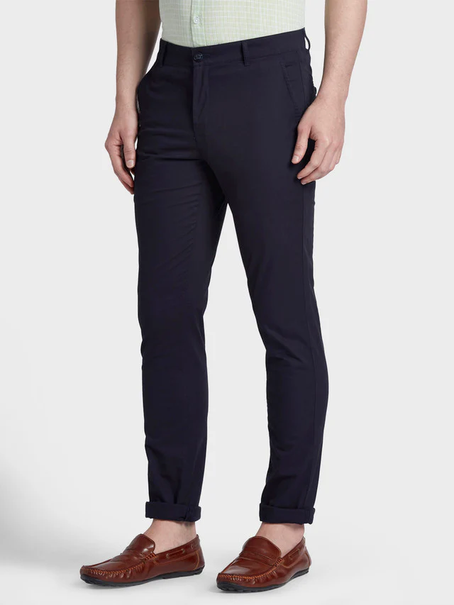 Colorplus Blue Solid Piece Dyed Contemporary Fit Cotton Blend Trouser - Image 3
