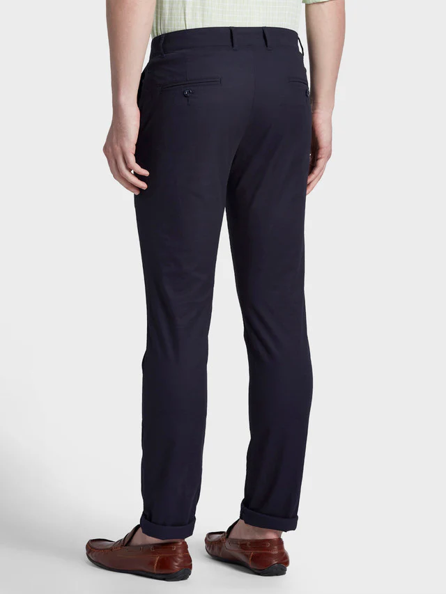 Colorplus Blue Solid Piece Dyed Contemporary Fit Cotton Blend Trouser - Image 4