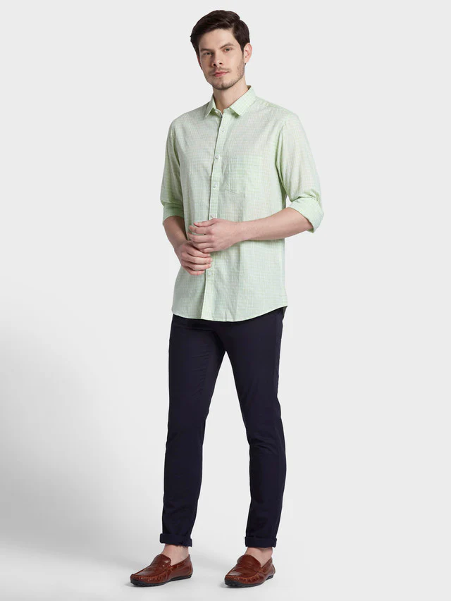 Colorplus Blue Solid Piece Dyed Contemporary Fit Cotton Blend Trouser - Image 5