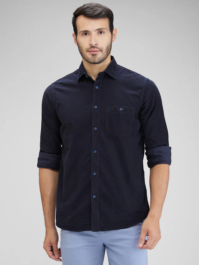 Colorplus Blue Solid Piece Dyed Regular Fit Cotton Casual Shirt