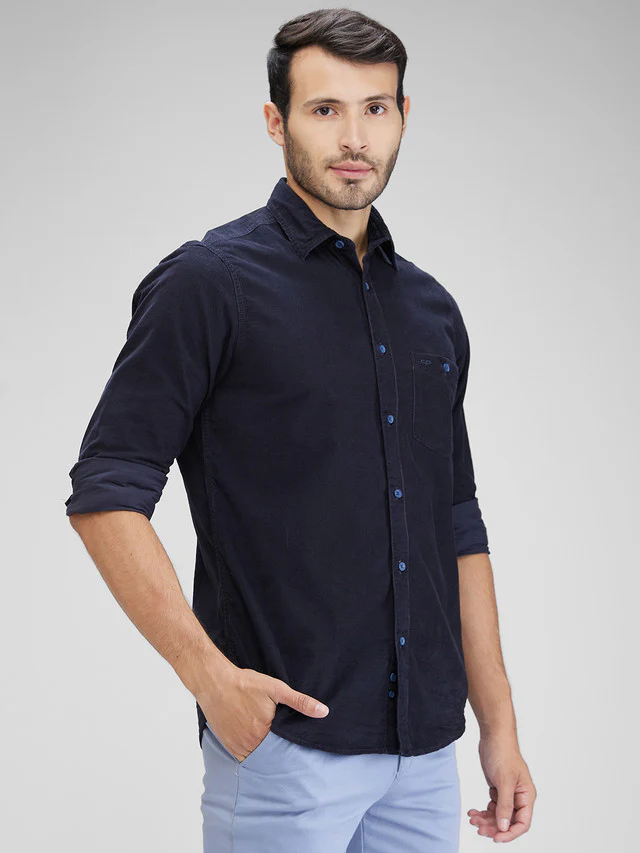 Colorplus Blue Solid Piece Dyed Regular Fit Cotton Casual Shirt - Image 2