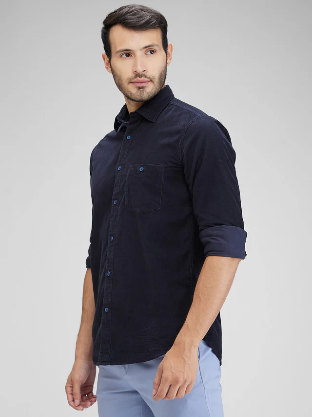 Colorplus Blue Solid Piece Dyed Regular Fit Cotton Casual Shirt - Image 3