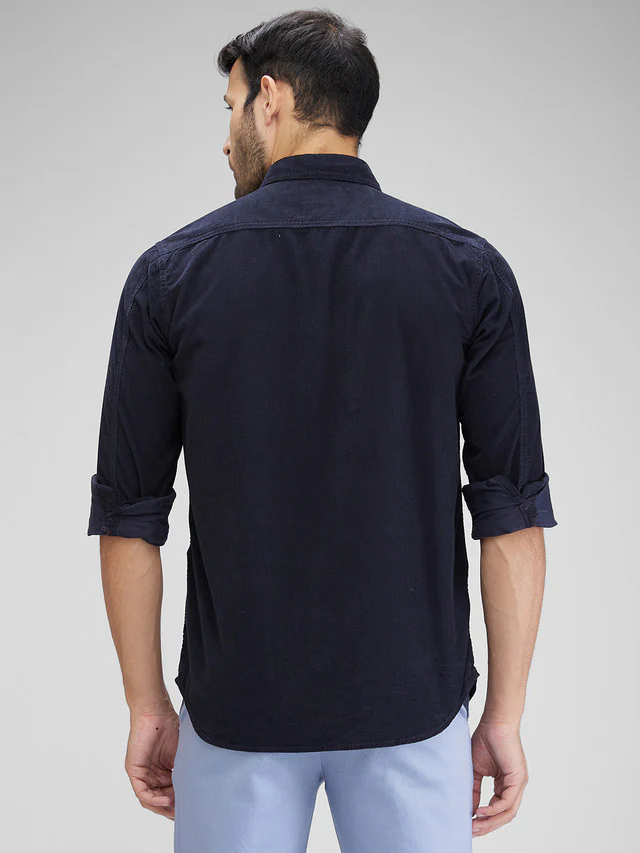 Colorplus Blue Solid Piece Dyed Regular Fit Cotton Casual Shirt - Image 4