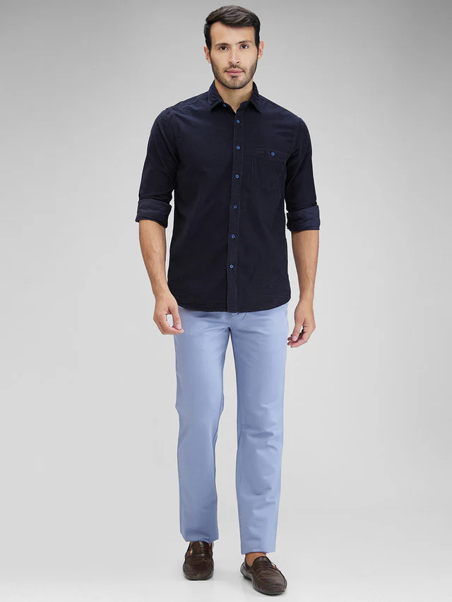 Colorplus Blue Solid Piece Dyed Regular Fit Cotton Casual Shirt - Image 5