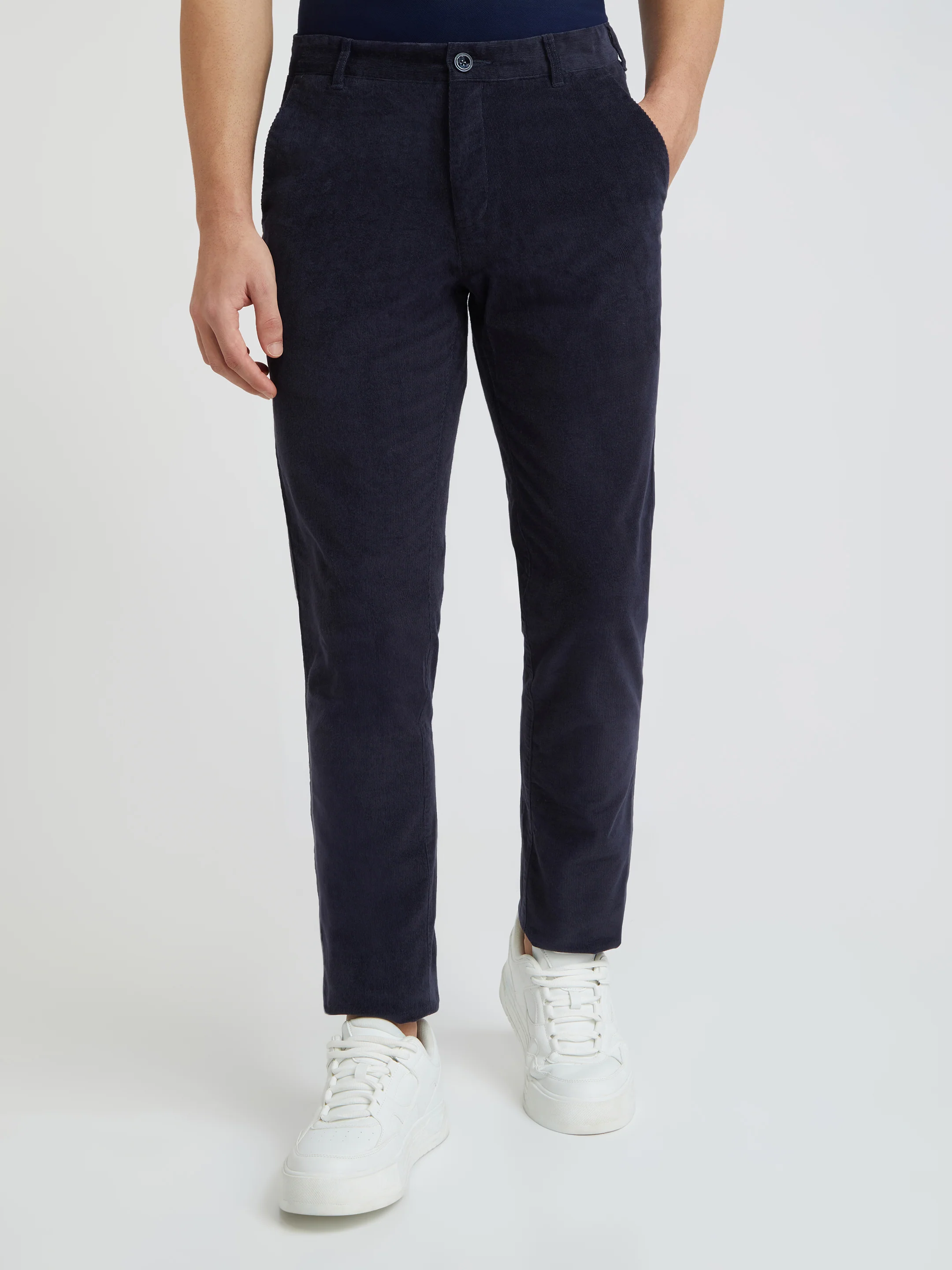 Colorplus Blue Solid Piece Dyed Slim Fit Cotton Blend Trouser