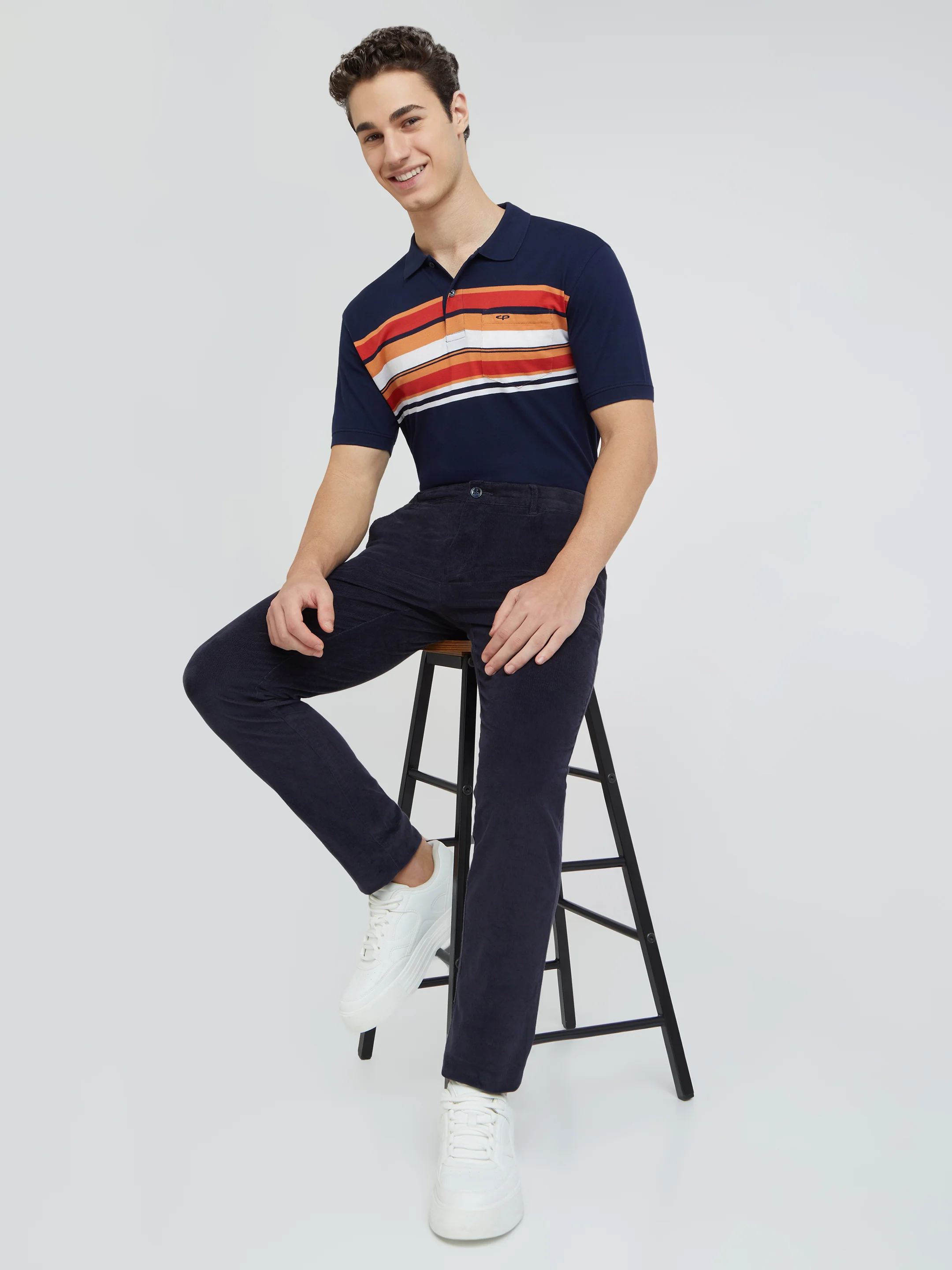 Colorplus Blue Solid Piece Dyed Slim Fit Cotton Blend Trouser - Image 5