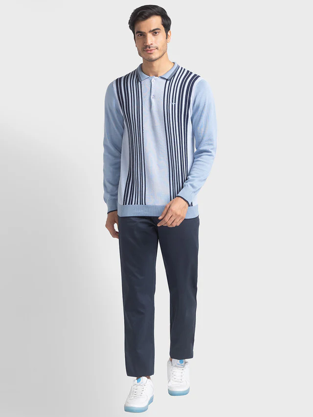 Colorplus Blue Solid Piece Dyed Tailored Fit Cotton Trouser - Image 5