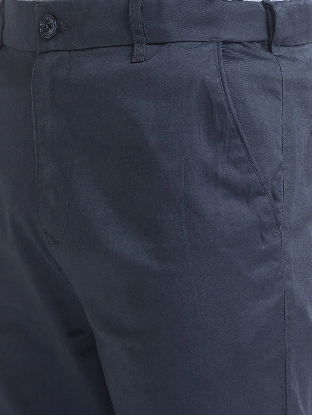 Colorplus Blue Solid Piece Dyed Tailored Fit Cotton Trouser - Image 6