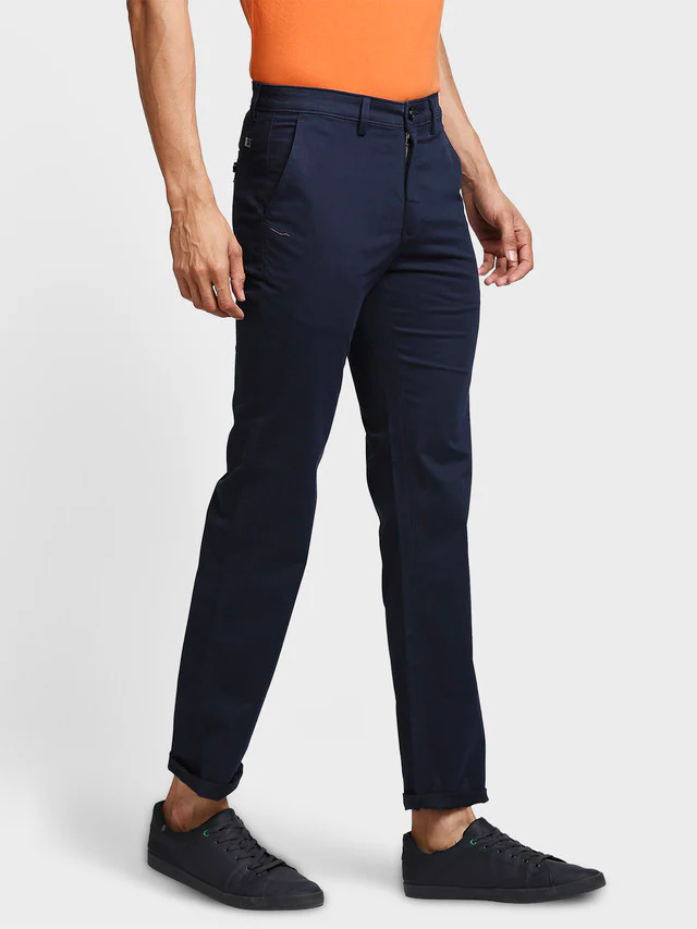 Colorplus Blue Solid Piece Dyed Tapered Fit Cotton Blend Trouser - Image 2