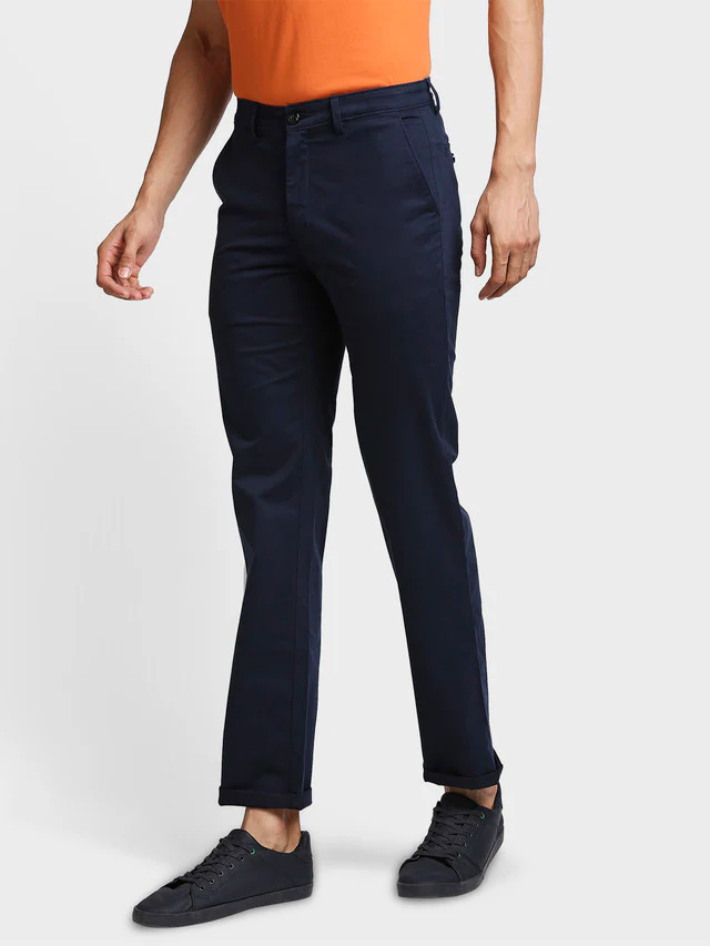 Colorplus Blue Solid Piece Dyed Tapered Fit Cotton Blend Trouser - Image 3
