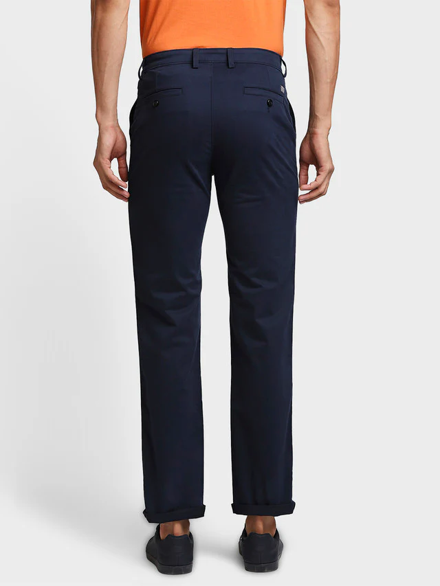 Colorplus Blue Solid Piece Dyed Tapered Fit Cotton Blend Trouser - Image 4