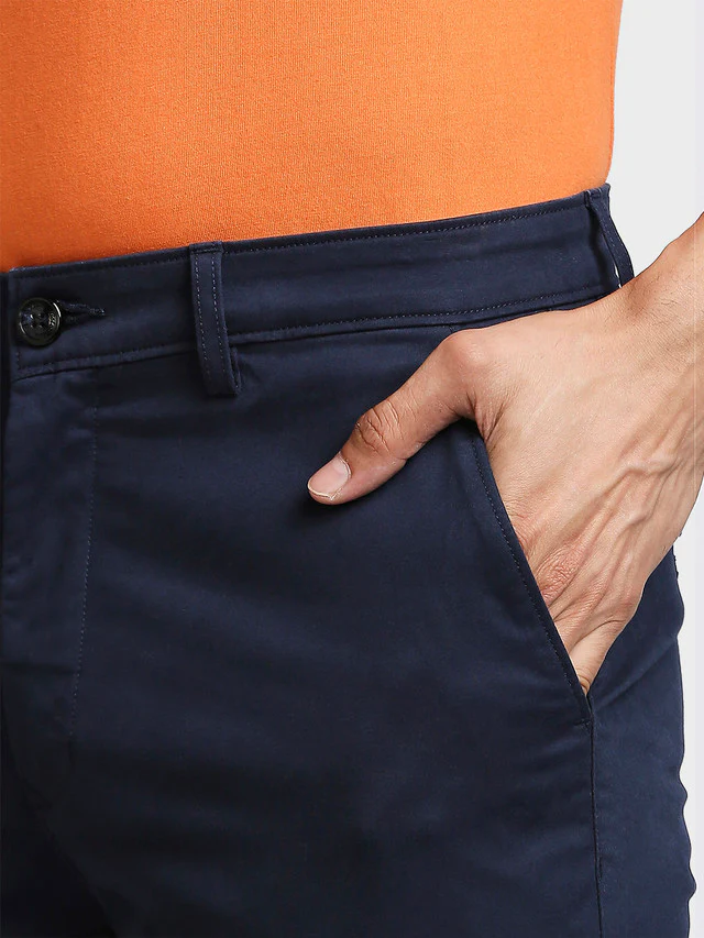 Colorplus Blue Solid Piece Dyed Tapered Fit Cotton Blend Trouser - Image 6