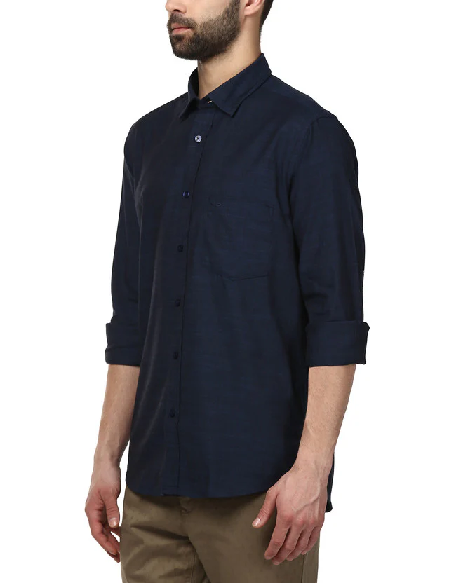 Colorplus Blue Solid Tailored Fit Cotton Casual Shirt - Image 3