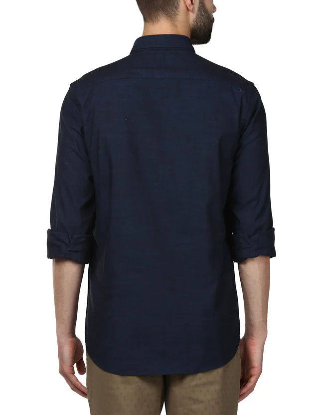Colorplus Blue Solid Tailored Fit Cotton Casual Shirt - Image 4