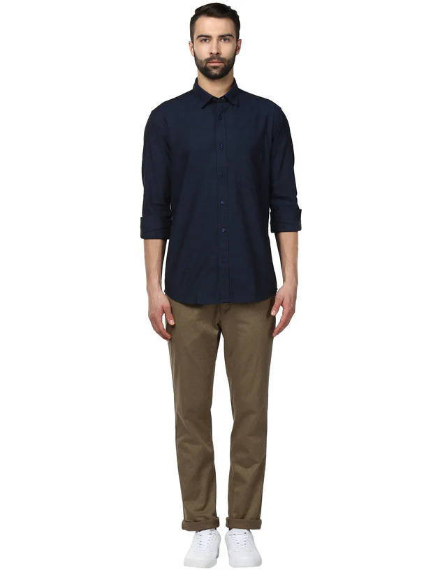 Colorplus Blue Solid Tailored Fit Cotton Casual Shirt - Image 5