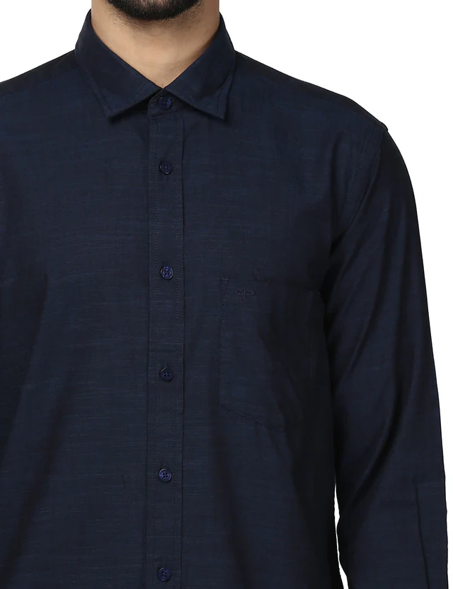 Colorplus Blue Solid Tailored Fit Cotton Casual Shirt - Image 6