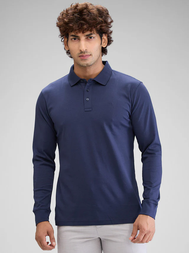 Colorplus Blue Solid Tailored Fit Cotton T-Shirt