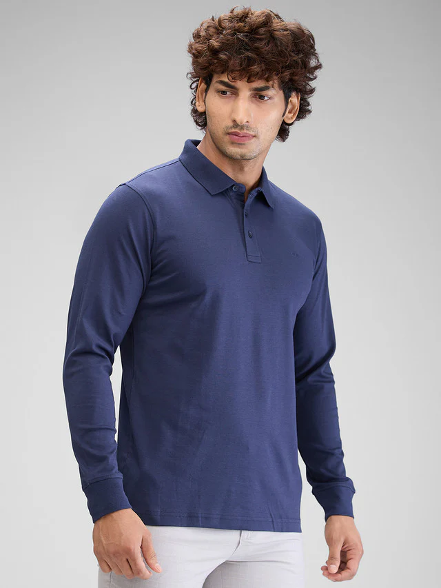 Colorplus Blue Solid Tailored Fit Cotton T-Shirt - Image 2