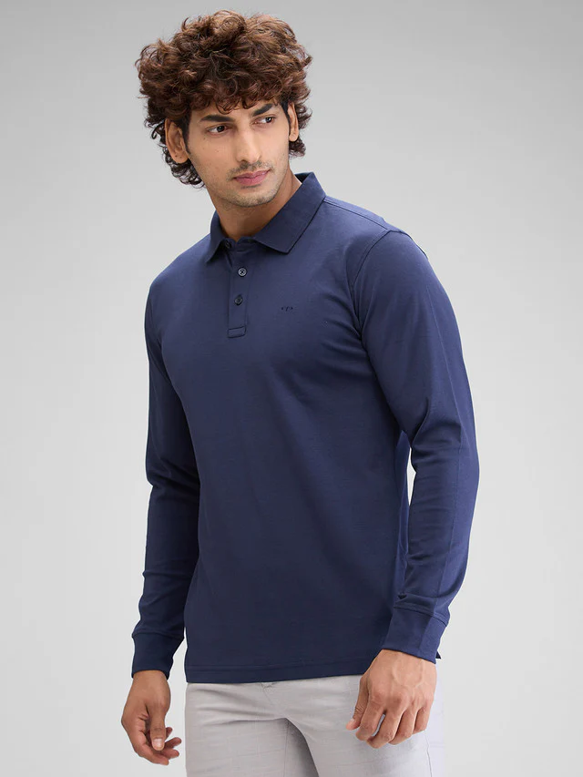 Colorplus Blue Solid Tailored Fit Cotton T-Shirt - Image 3