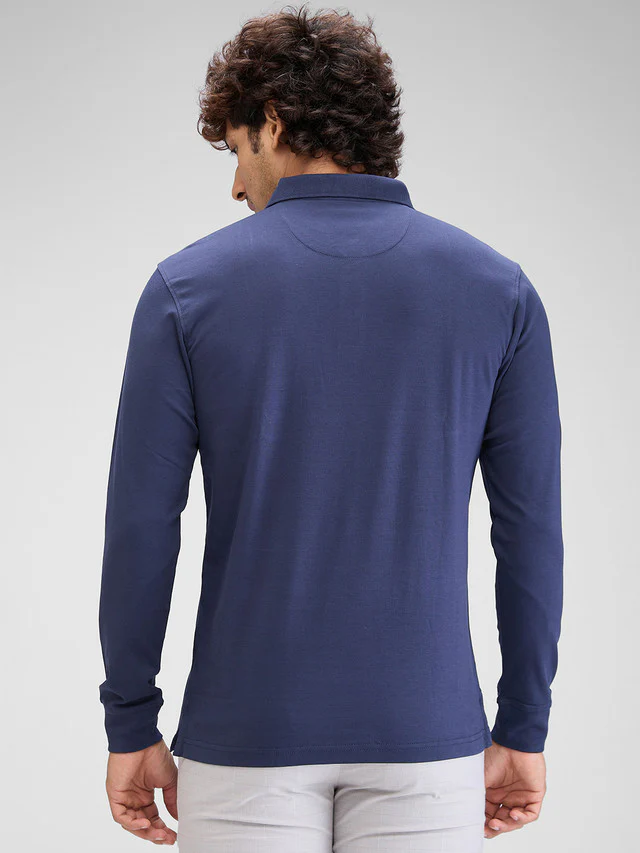 Colorplus Blue Solid Tailored Fit Cotton T-Shirt - Image 4