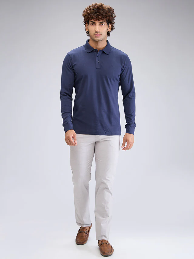 Colorplus Blue Solid Tailored Fit Cotton T-Shirt - Image 5