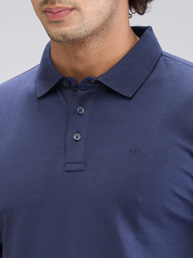 Colorplus Blue Solid Tailored Fit Cotton T-Shirt - Image 6
