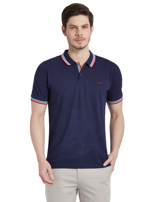 Colorplus Blue Solid Tailored Fit Cotton T-Shirt