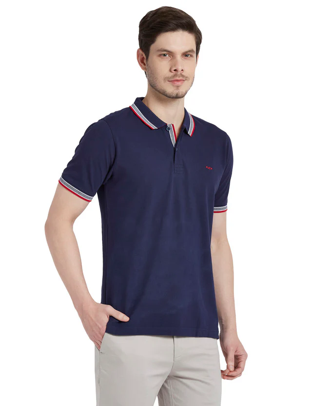 Colorplus Blue Solid Tailored Fit Cotton T-Shirt - Image 2
