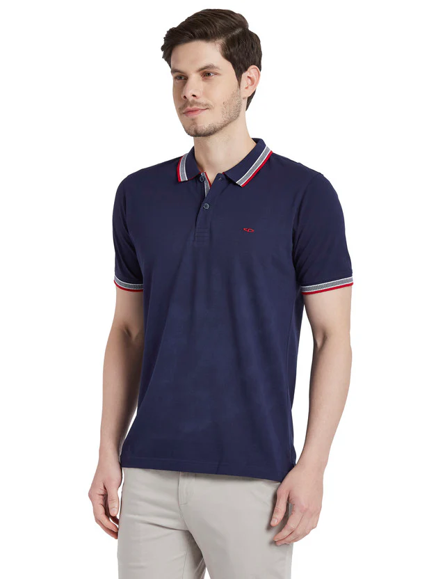 Colorplus Blue Solid Tailored Fit Cotton T-Shirt - Image 3