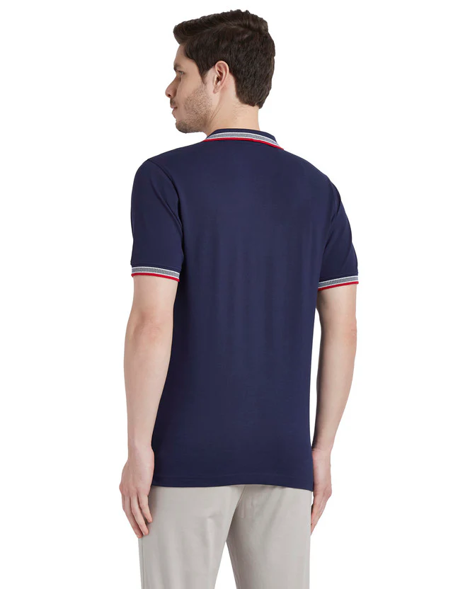 Colorplus Blue Solid Tailored Fit Cotton T-Shirt - Image 4