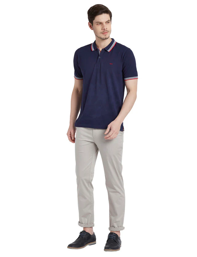 Colorplus Blue Solid Tailored Fit Cotton T-Shirt - Image 5