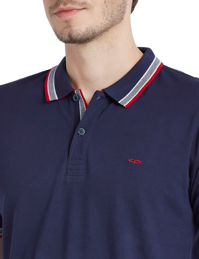 Colorplus Blue Solid Tailored Fit Cotton T-Shirt - Image 6