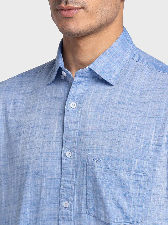 Colorplus Blue Solid Tailored Fit Half Sleeve Cotton Shirt - Image 4