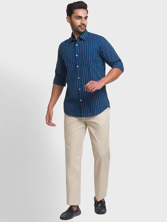 Colorplus Blue Stripe Contemporary Fit Cotton Casual Shirt - Image 5